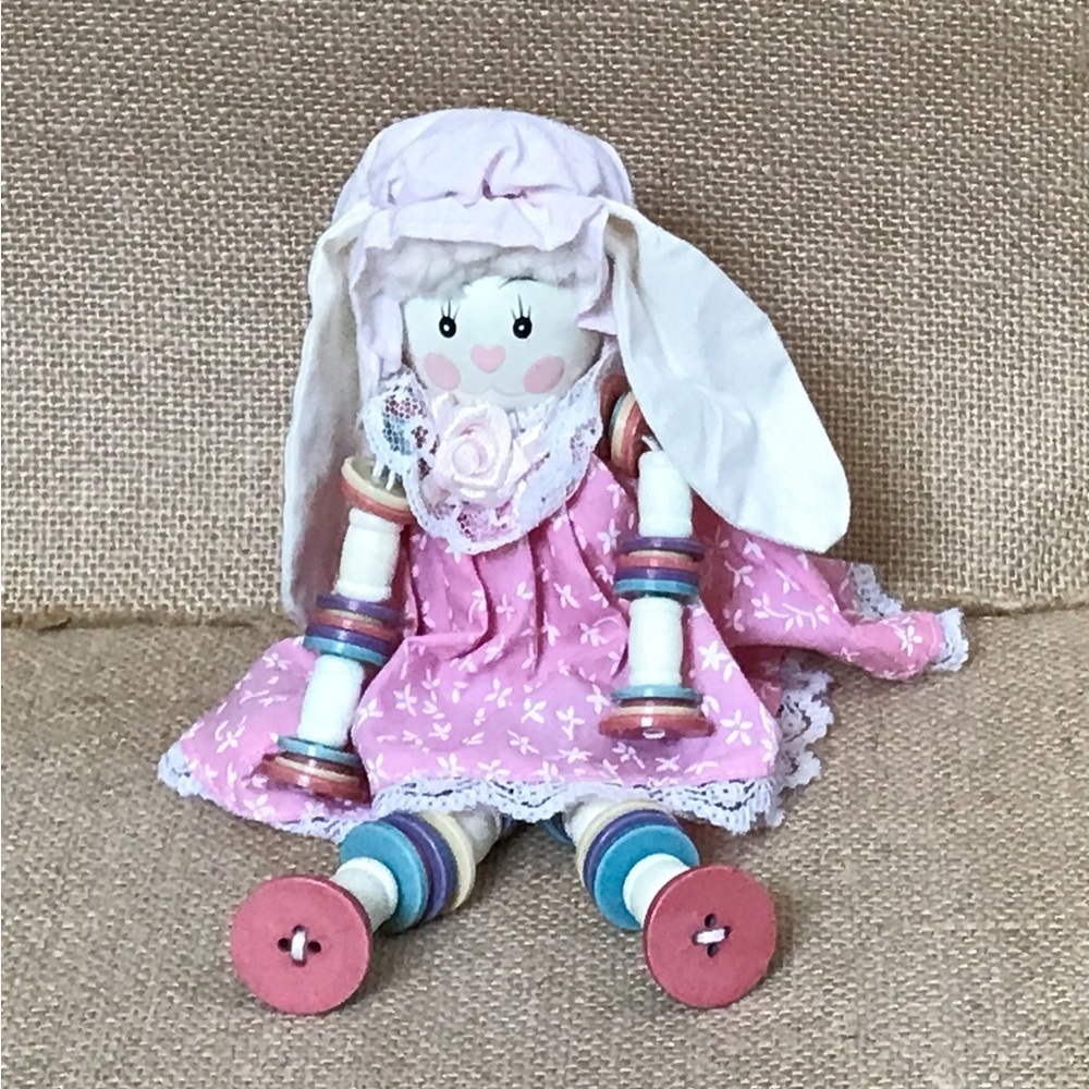 Vintage Lop Eared Bunny Rabbit Button Shelf Sitter Figurine Cottage Core Easter